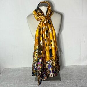 Smile Gustav Klimt Gold and Black Abstract Print Silky Scarf Wrap